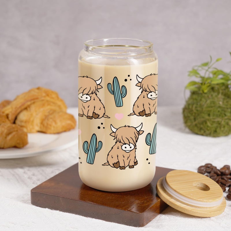 LEADO كوب قهوة لطيف من LEADO Highland Cow سعة 16 أونصة مع أغطية وقش - هدايا بقرة المرتفعات للنساء والفتيات والأم - هدايا عيد ميلاد الأم لمحبي القهوة ورعاة البقر والأشياء اللطيفة - Image 4